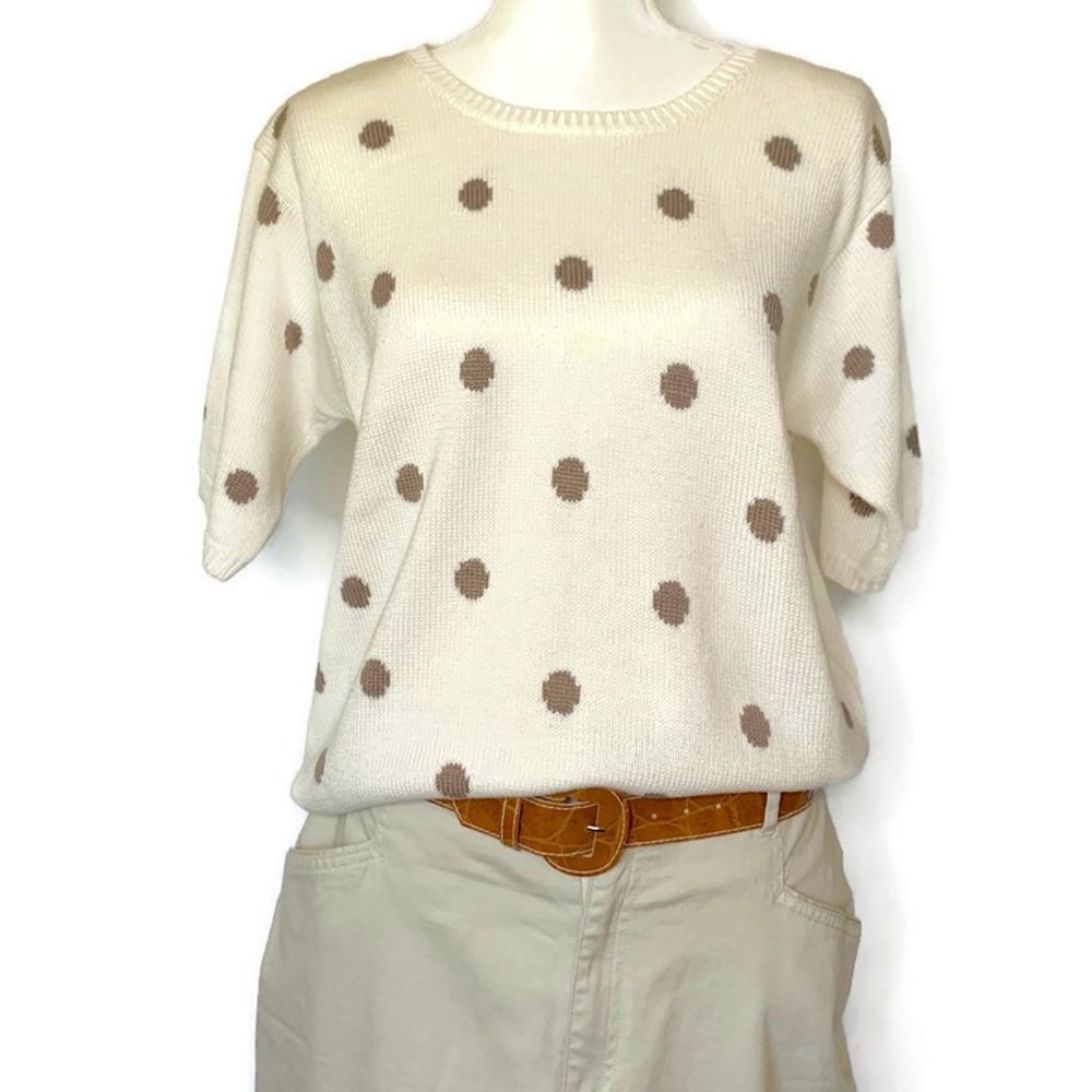 Women Short Sleeve Knit Cotton Blend Top Size M